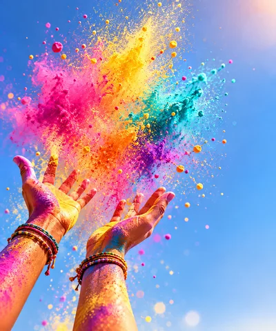Hands Throwing Vibrant Holi Festival Colored Powder