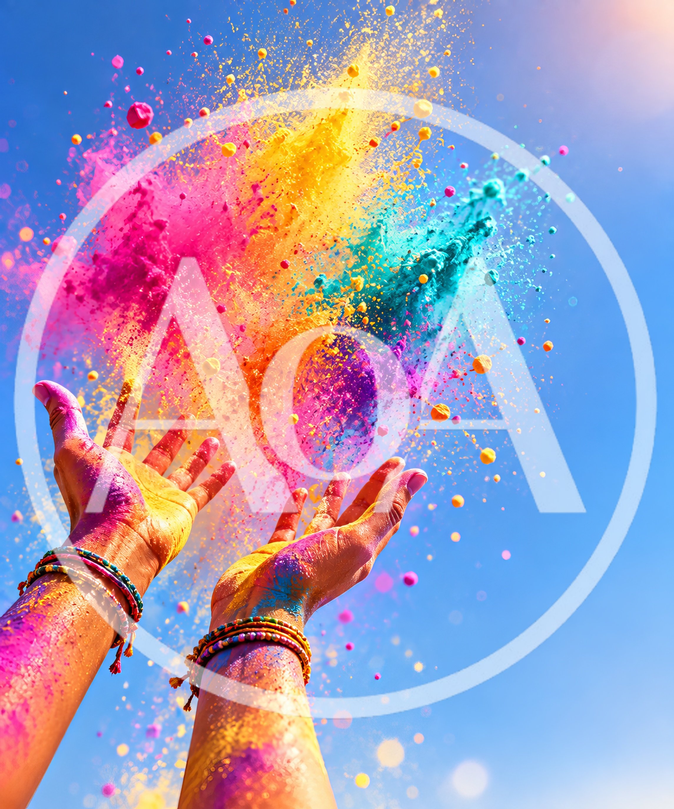 Hands Throwing Vibrant Holi Festival Colored Powder