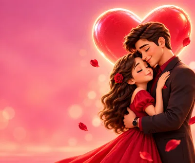 Romantic Couple Embracing Under A Glowing Heart