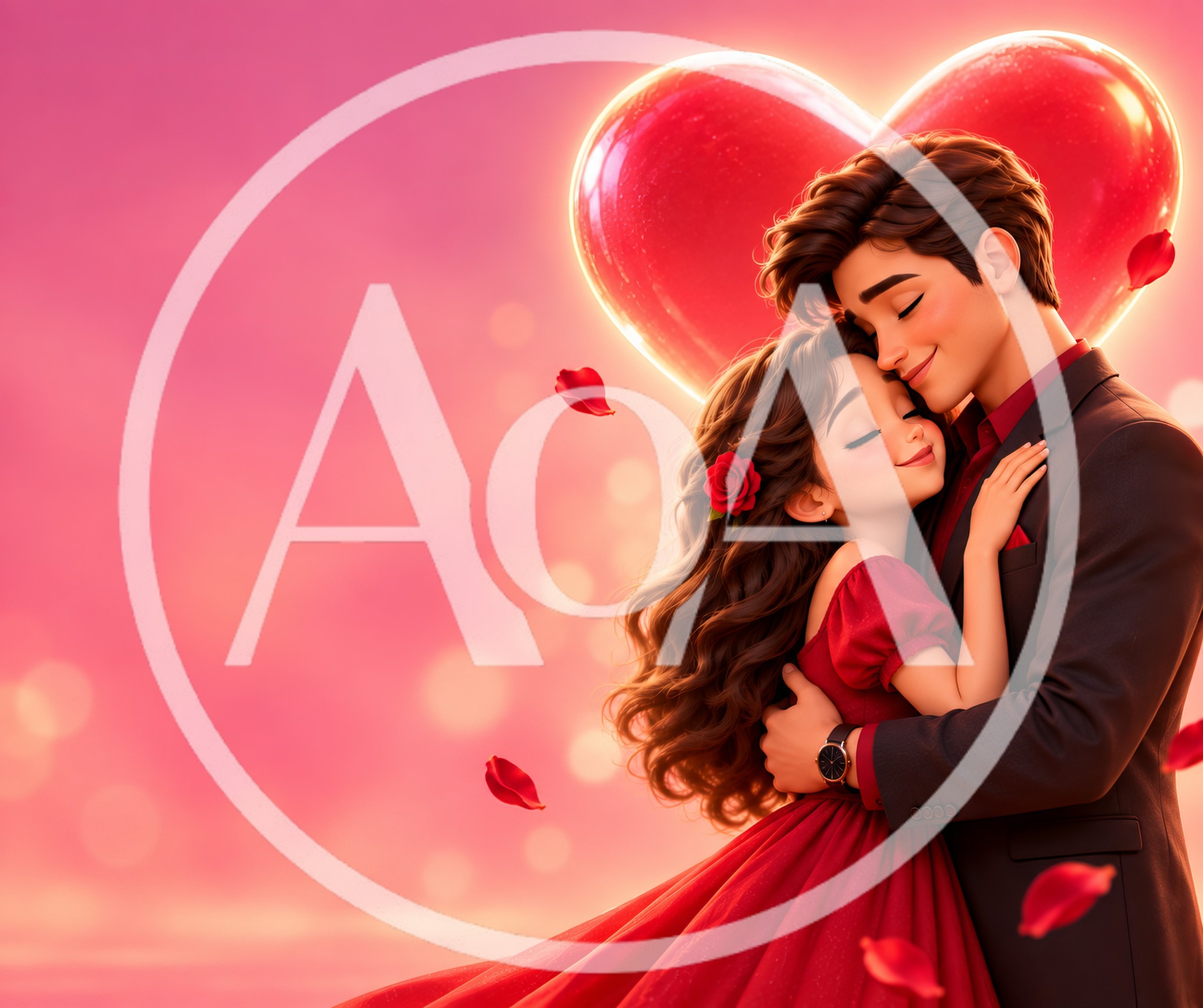 Romantic Couple Embracing Under A Glowing Heart