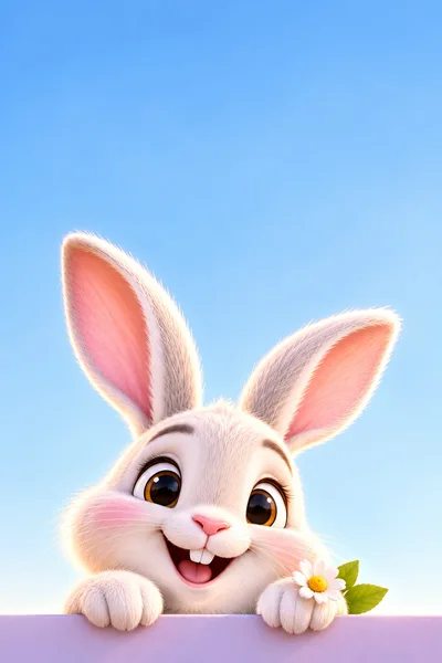 Cute Cartoon Bunny Holding A Daisy Flower
