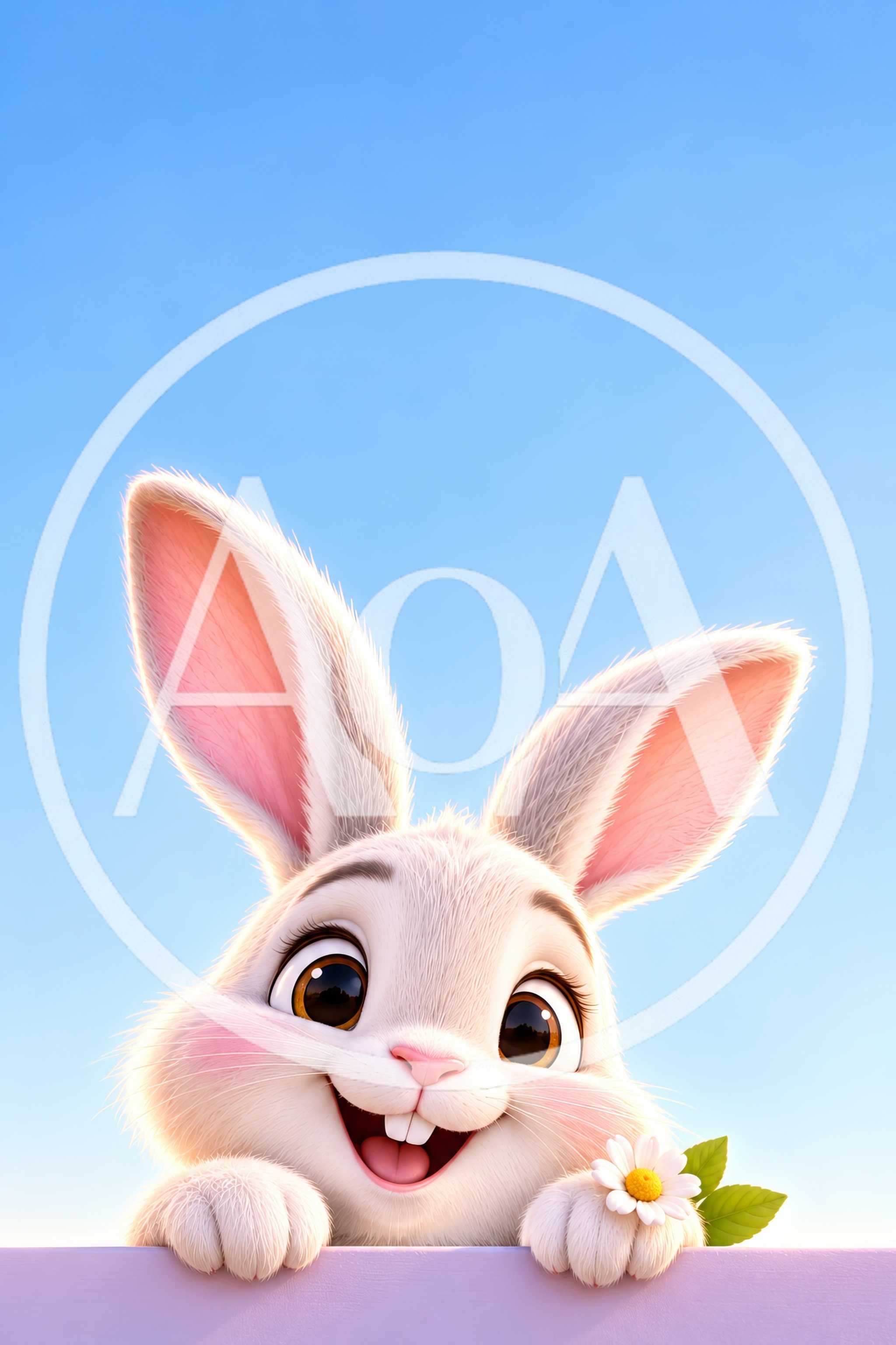 Cute Cartoon Bunny Holding A Daisy Flower