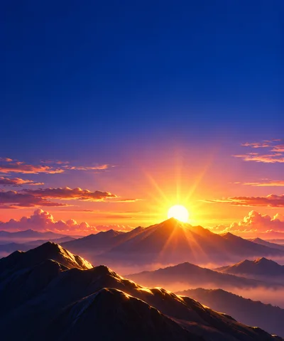 Majestic Mountain Sunrise Over A Misty Landscape