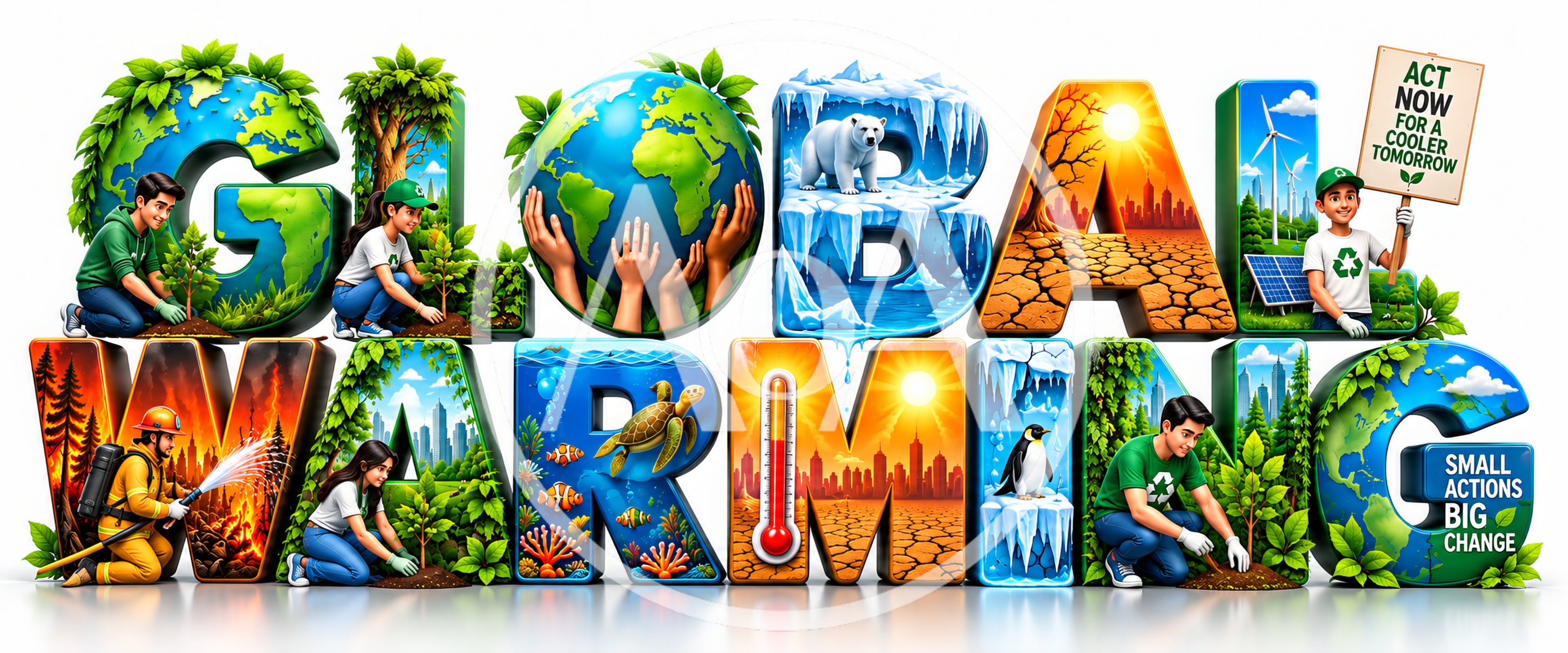 Global Warming Conceptual 3D Typography Illustration