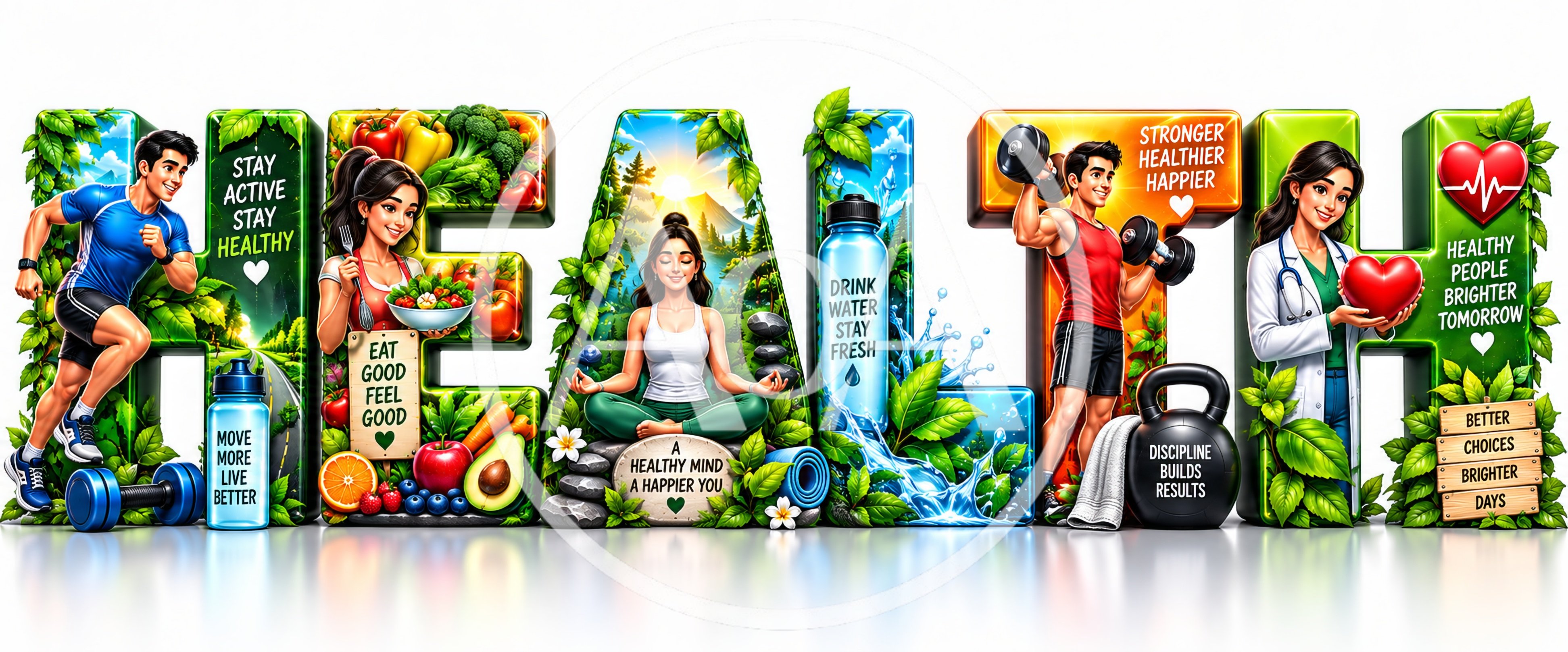 Healthy Lifestyle Concept Art With Fitness And Nutrition