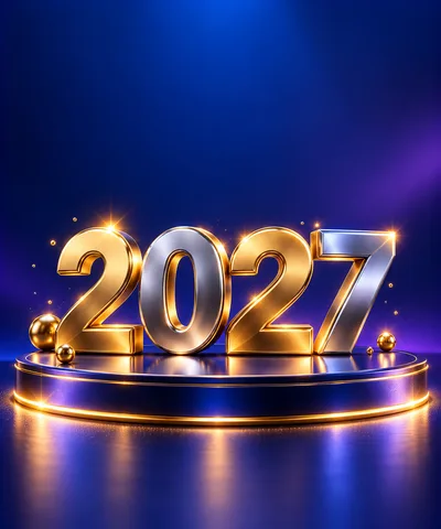 3D Gold and Silver 2027 New Year Celebration