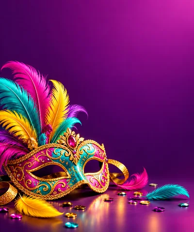 Festive Venetian Masquerade Mask With Colorful Feathers