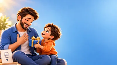 Young Boy Giving A Gift To His Father