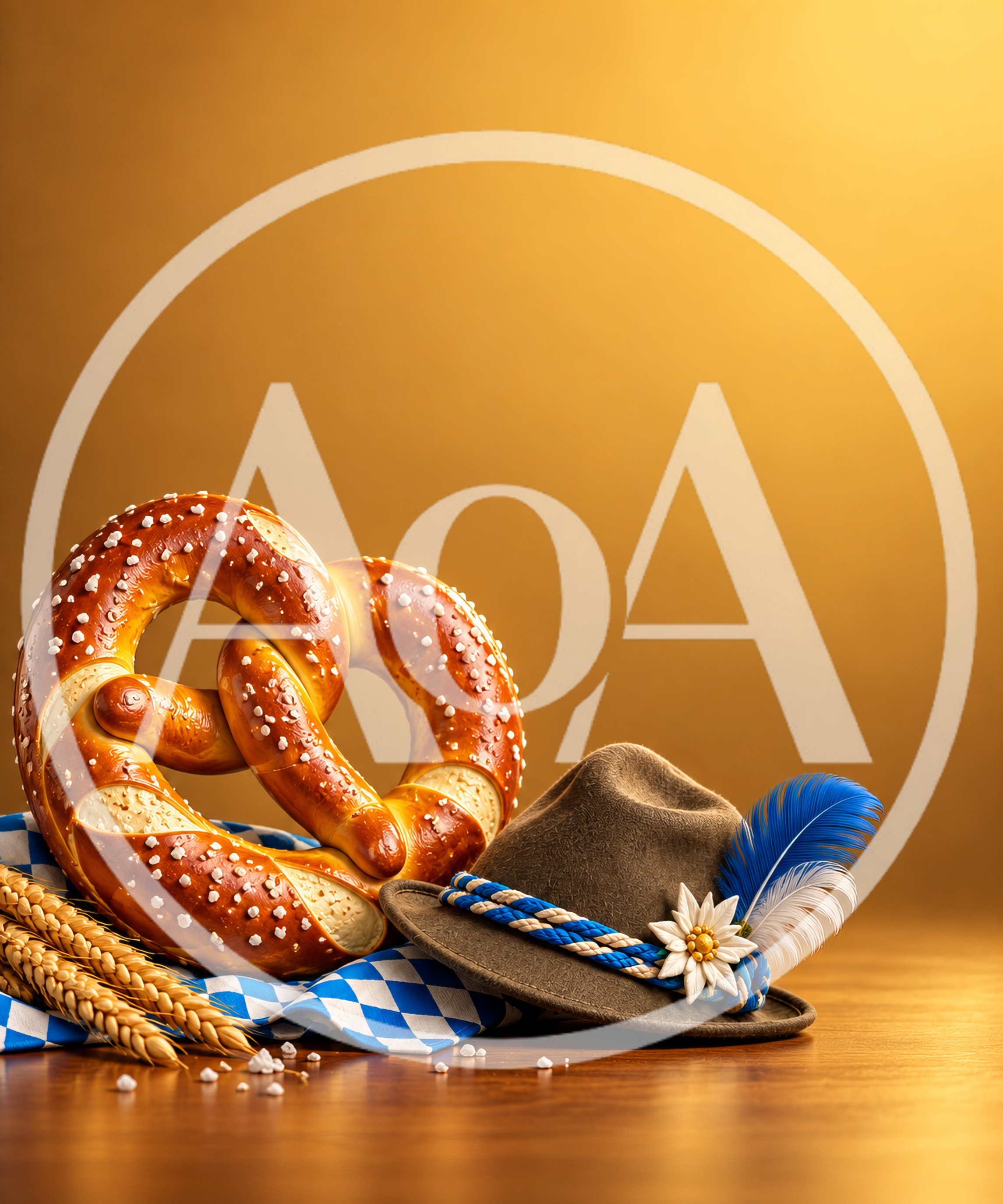 Traditional Bavarian Pretzel and Alpine Hat on Table