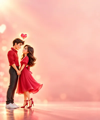 Romantic Couple Holding Hands In Red Outfits