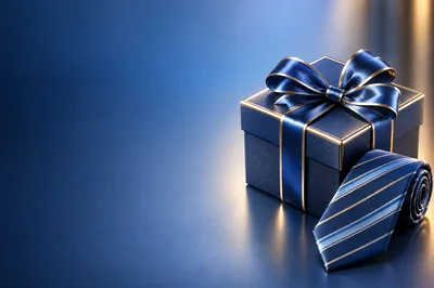Blue Gift Box and Striped Necktie
