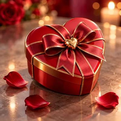 Heart Shaped Gift Box With Red Ribbon