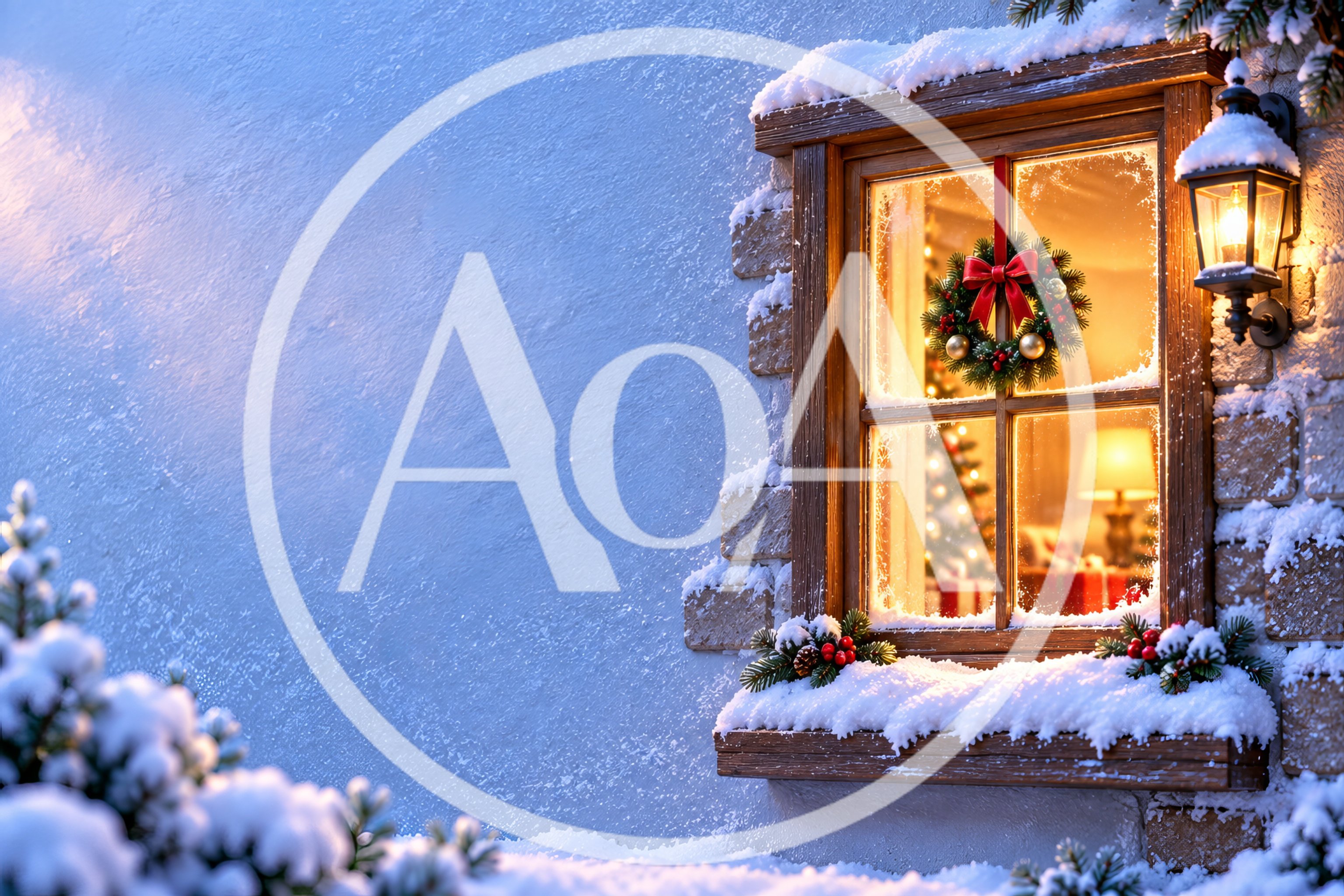 Cozy Christmas Window Decorated With Wreath And Lantern