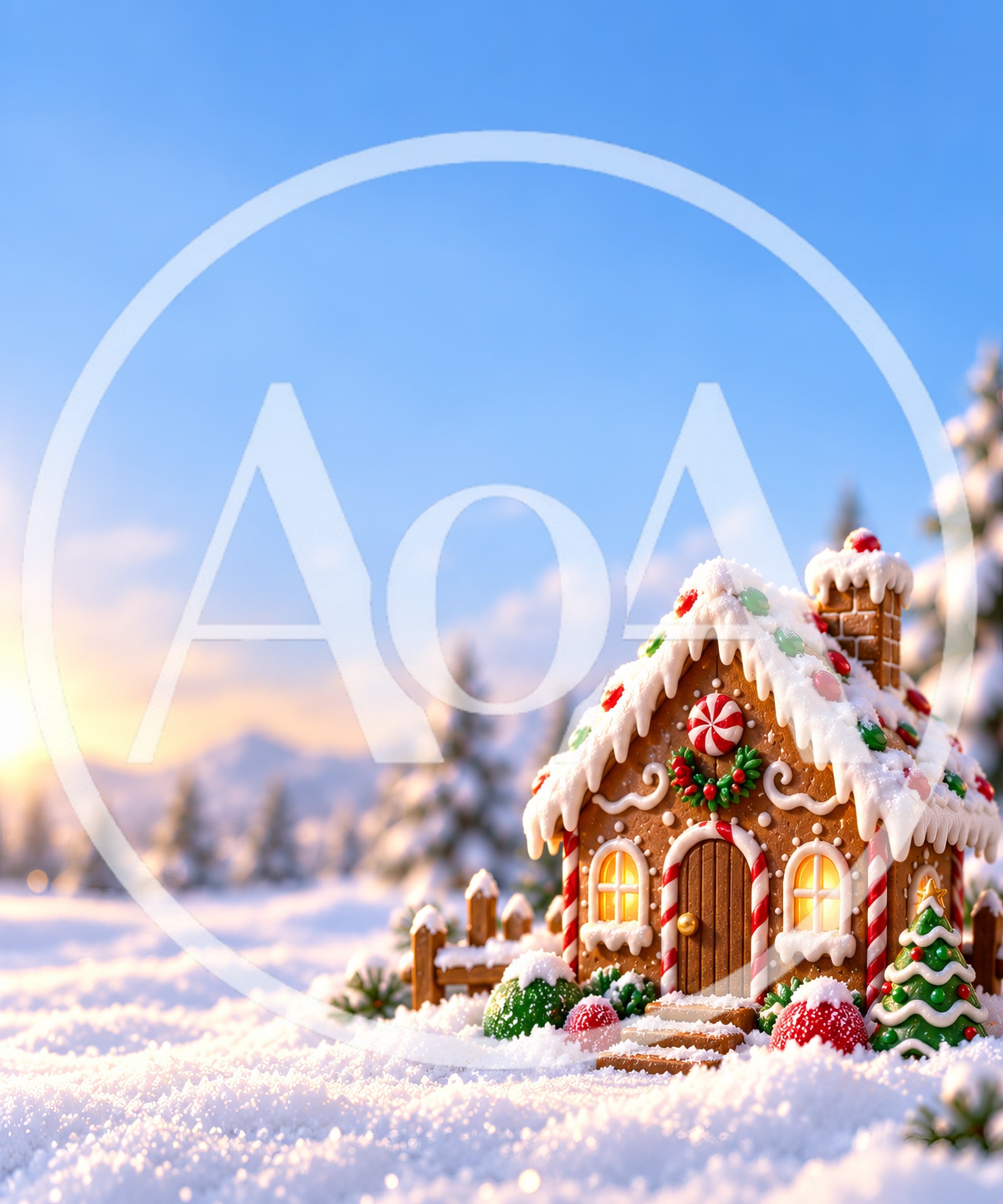 Festive Gingerbread House in Snowy Winter Landscape