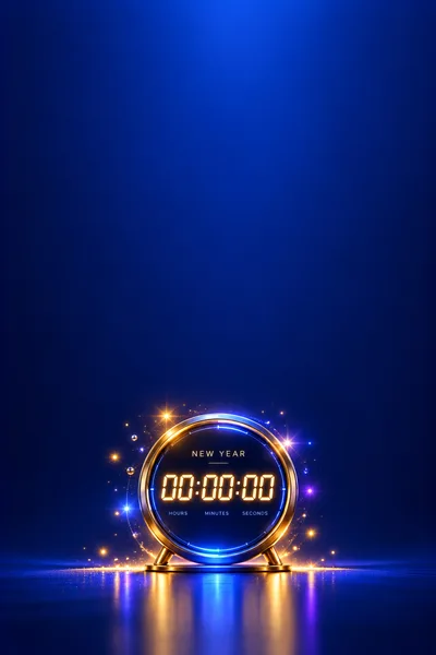 Digital New Year Countdown Clock On Blue Background