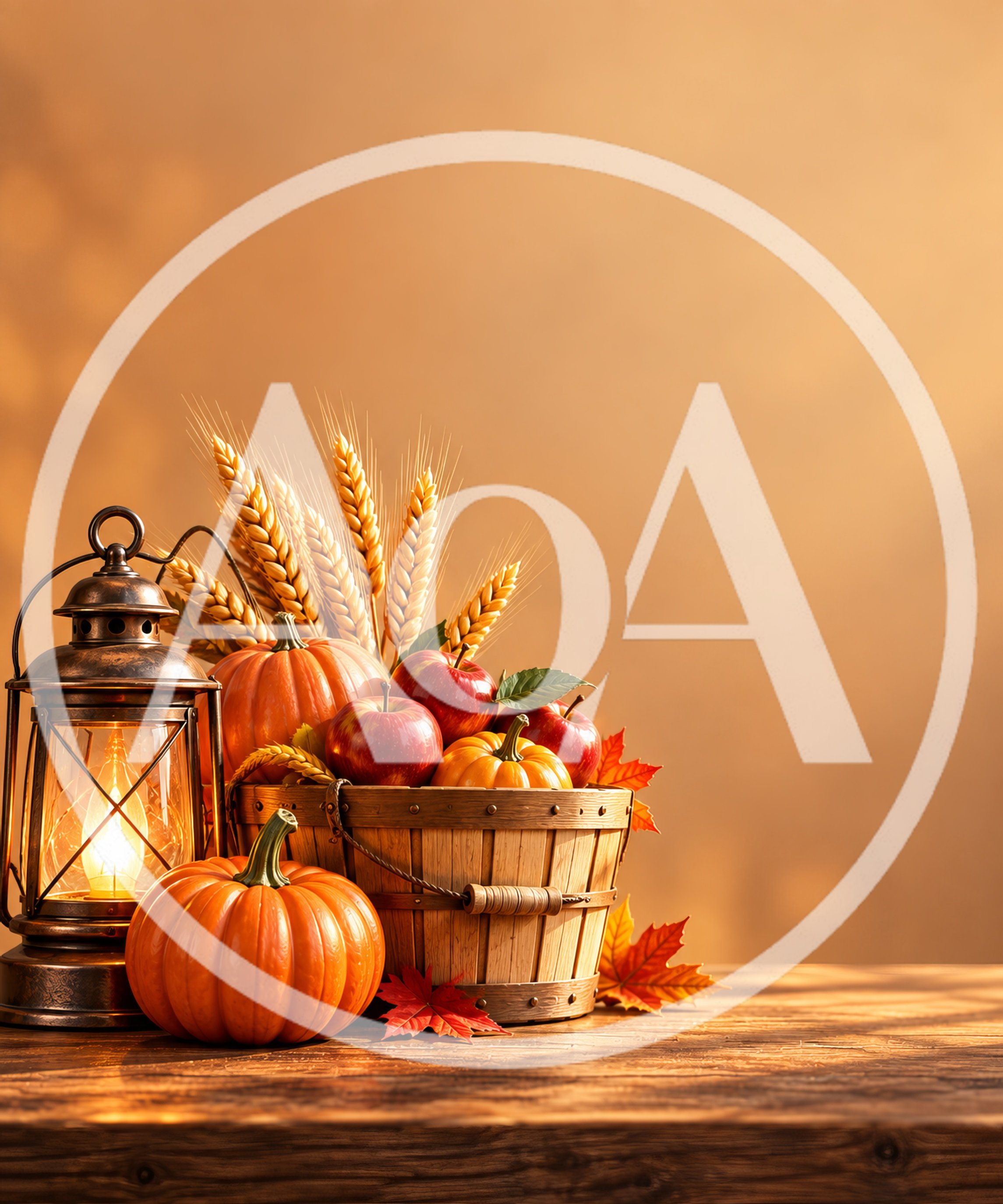 Autumn Harvest Still Life With Lantern And Pumpkins