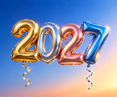 3D Metallic Balloon Numbers Representing The Year 2027