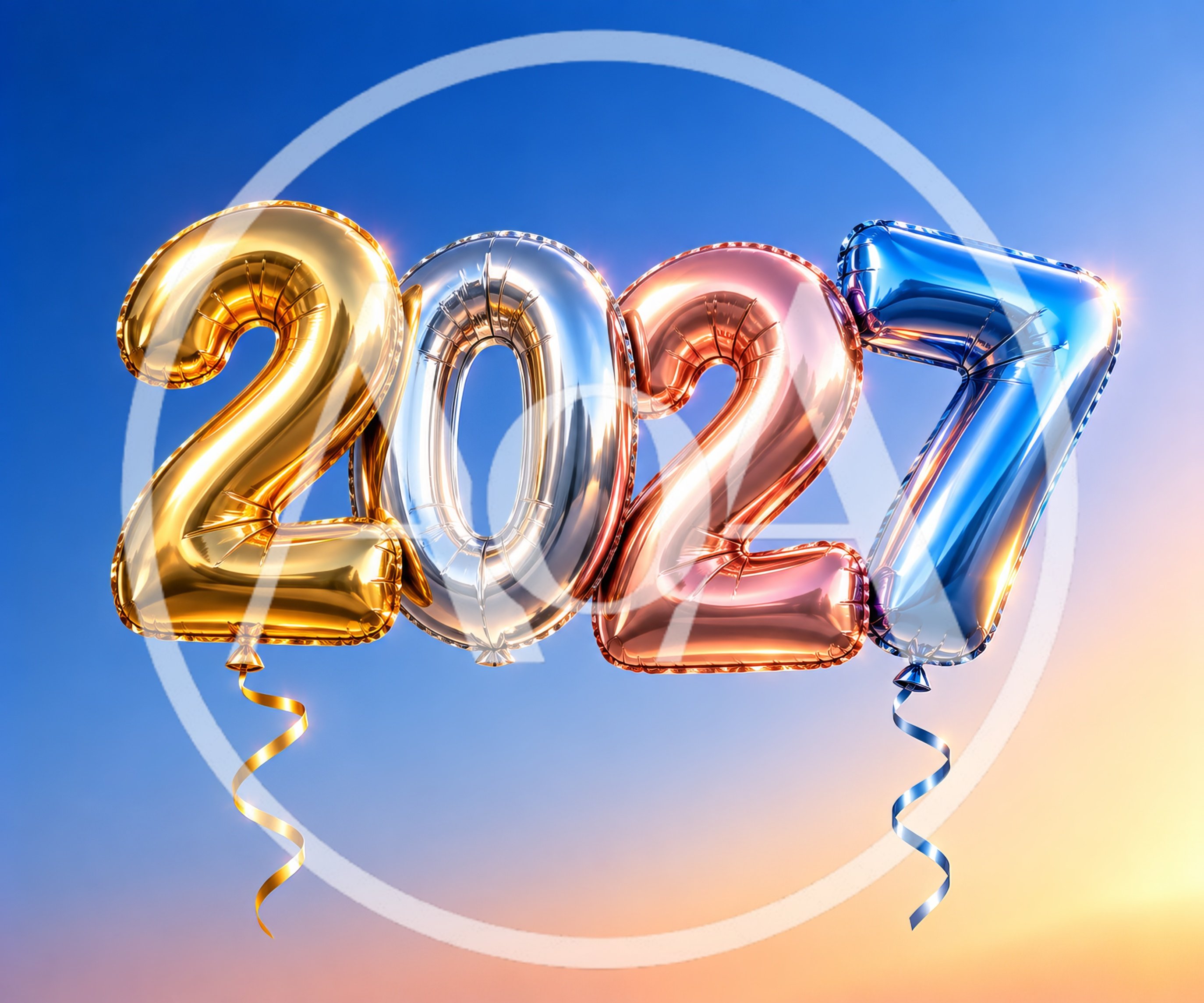 3D Metallic Balloon Numbers Representing The Year 2027
