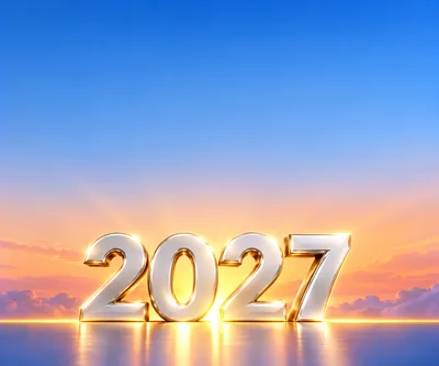 3D Metallic 2027 Text Against Sunset Sky