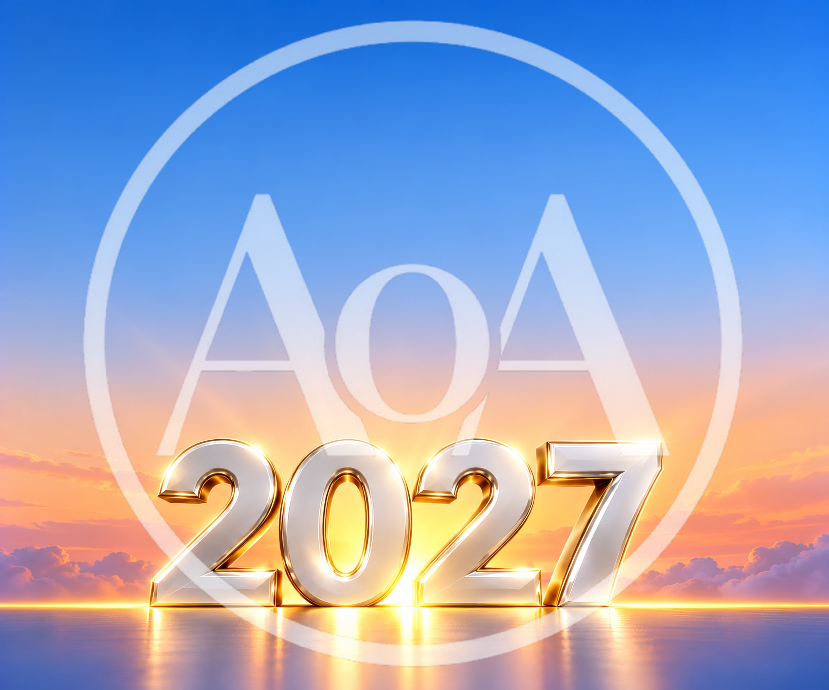 3D Metallic 2027 Text Against Sunset Sky