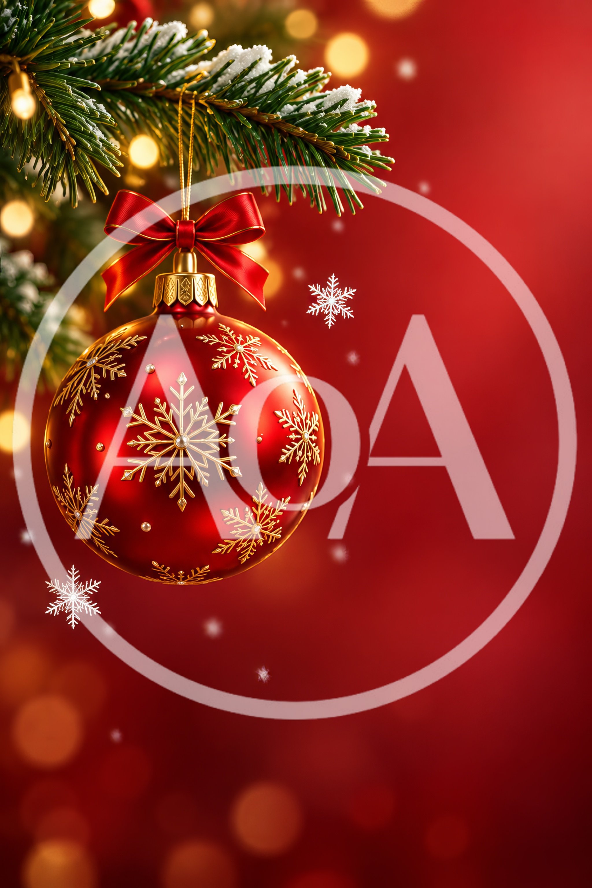 Red Christmas Ornament Hanging From Pine Branch