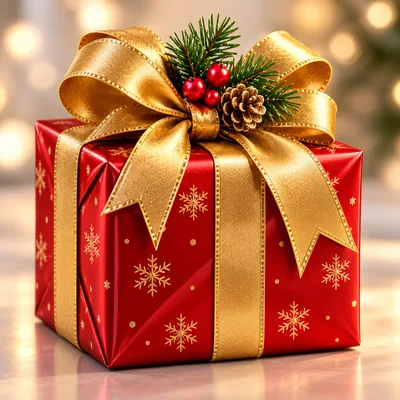 Red Christmas Gift Box With Gold Ribbon
