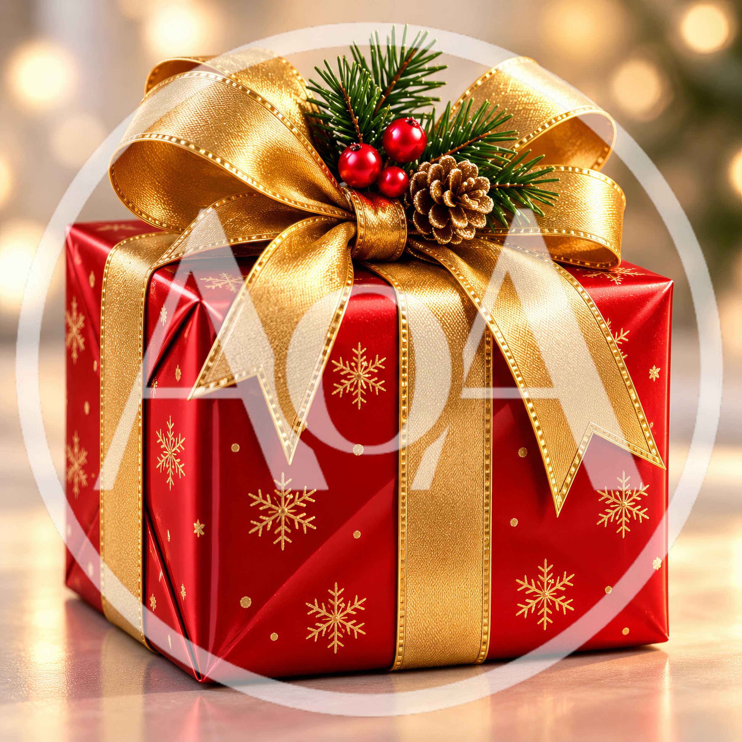 Red Christmas Gift Box With Gold Ribbon