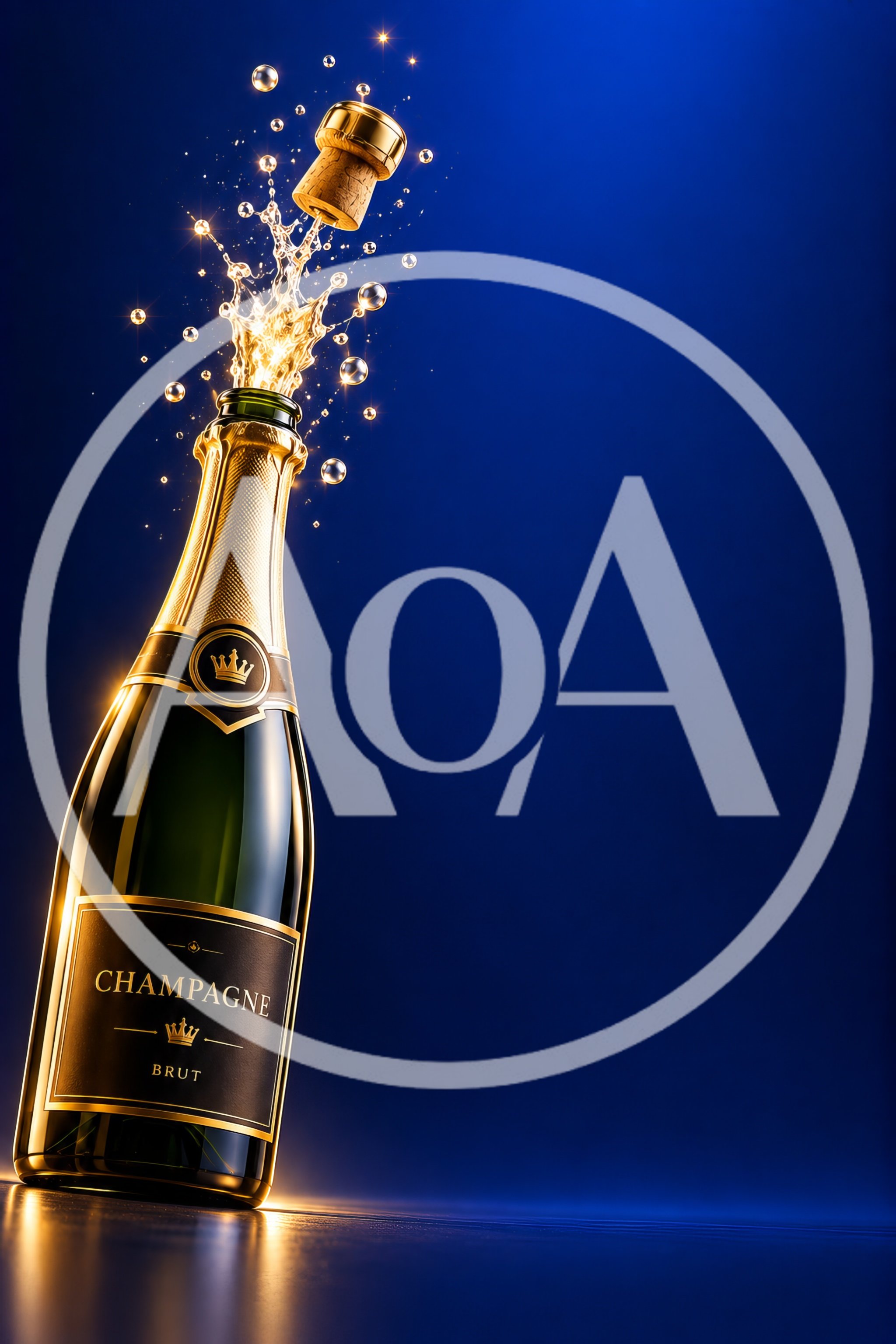 Champagne Bottle Popping Cork With Golden Bubbles