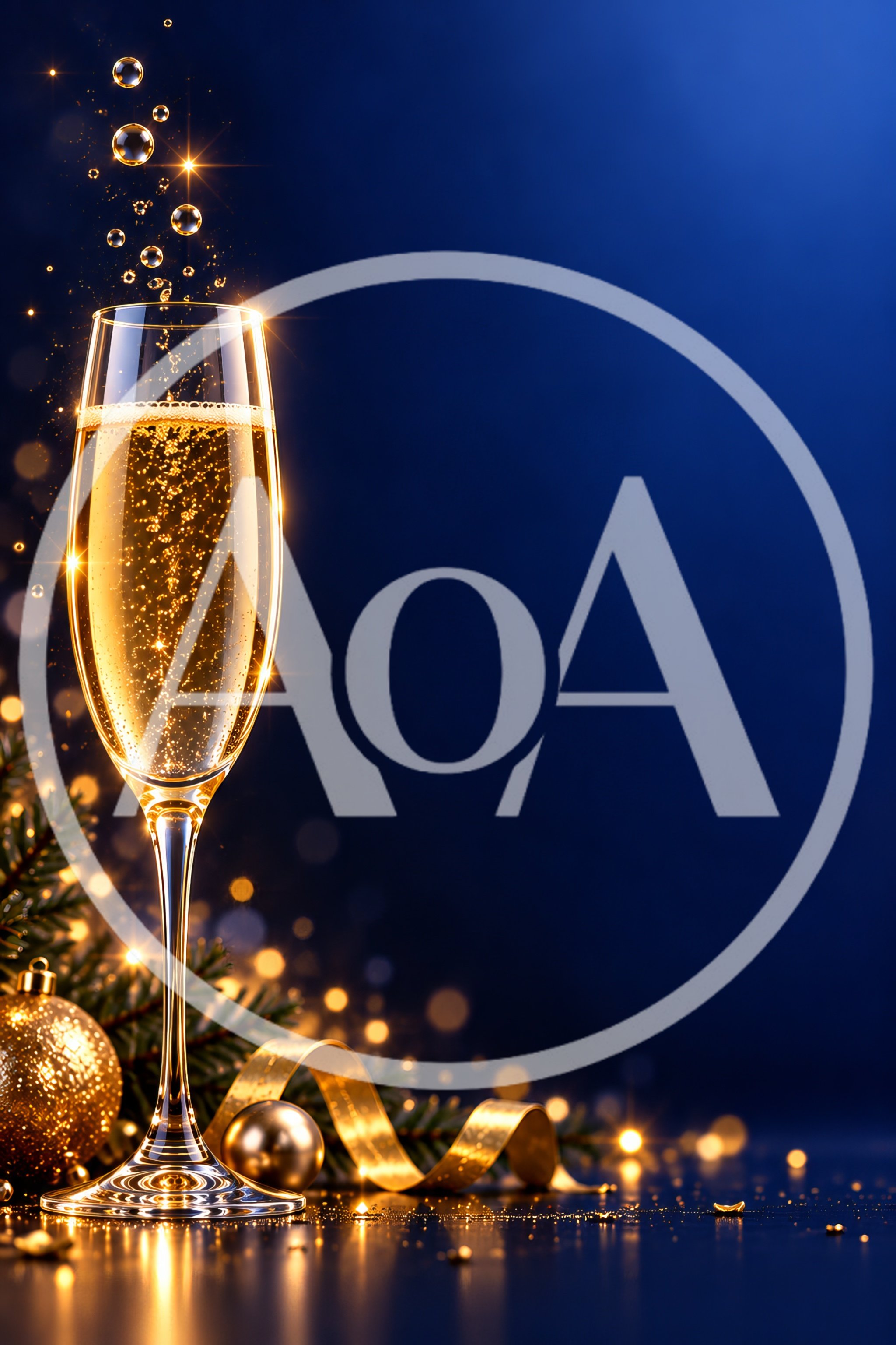 Champagne Flute With Bubbles And Christmas Decorations