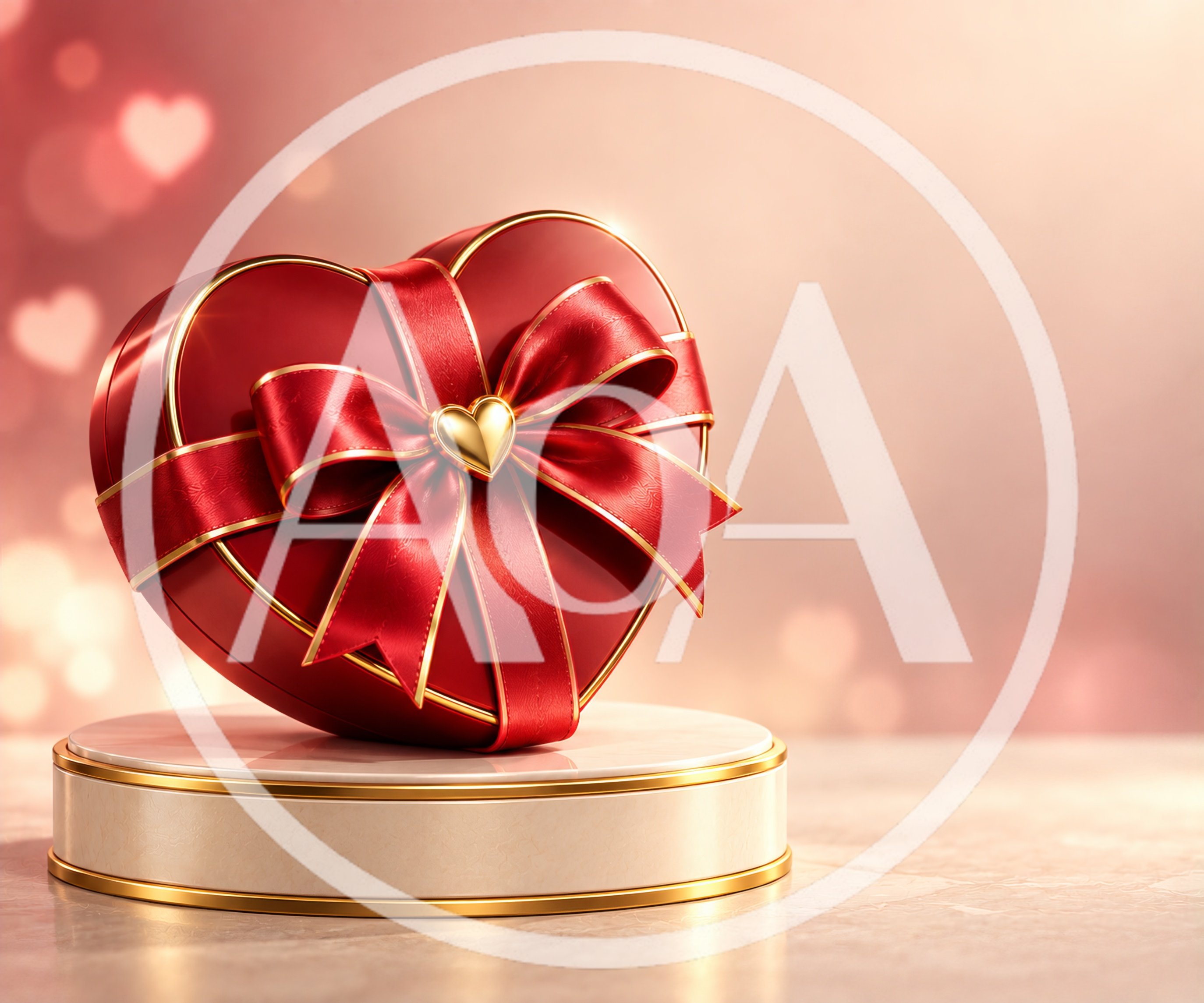 Red Heart Shaped Gift Box on Marble Pedestal