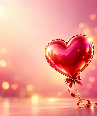 Shiny Red Heart Balloon With Ribbon