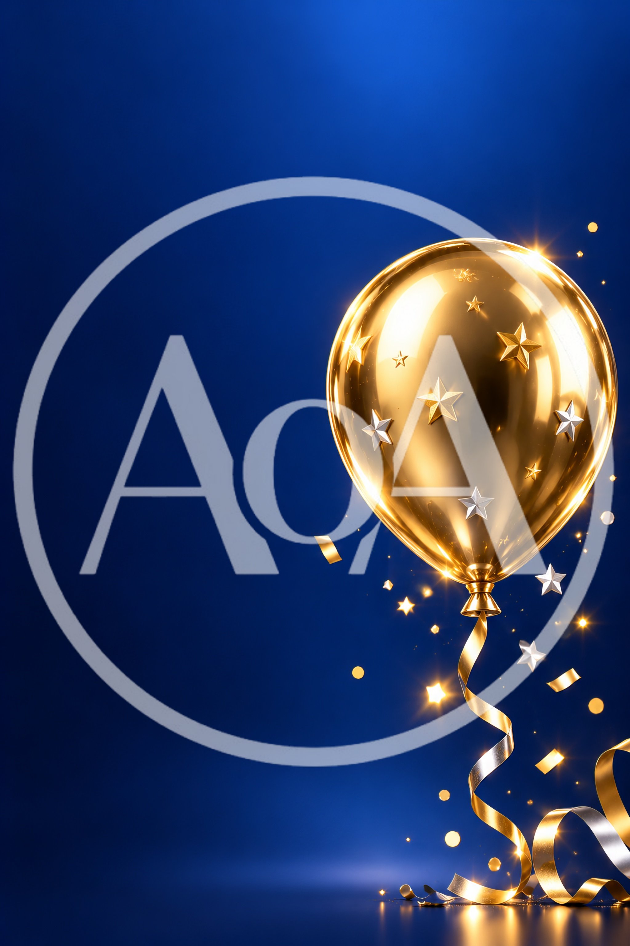 Golden Balloon With Stars On Blue Background