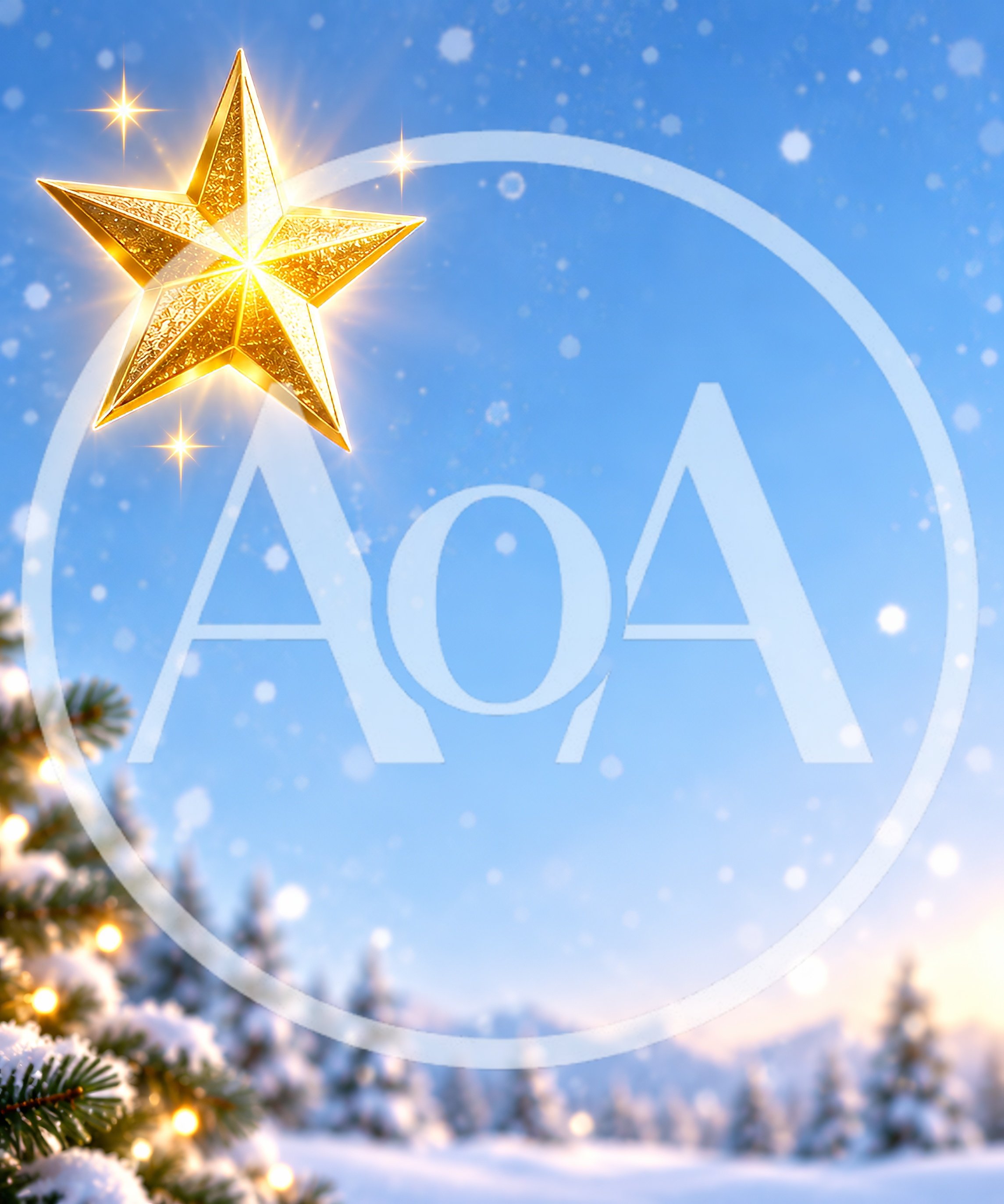 Golden Christmas Star Above Snowy Winter Landscape