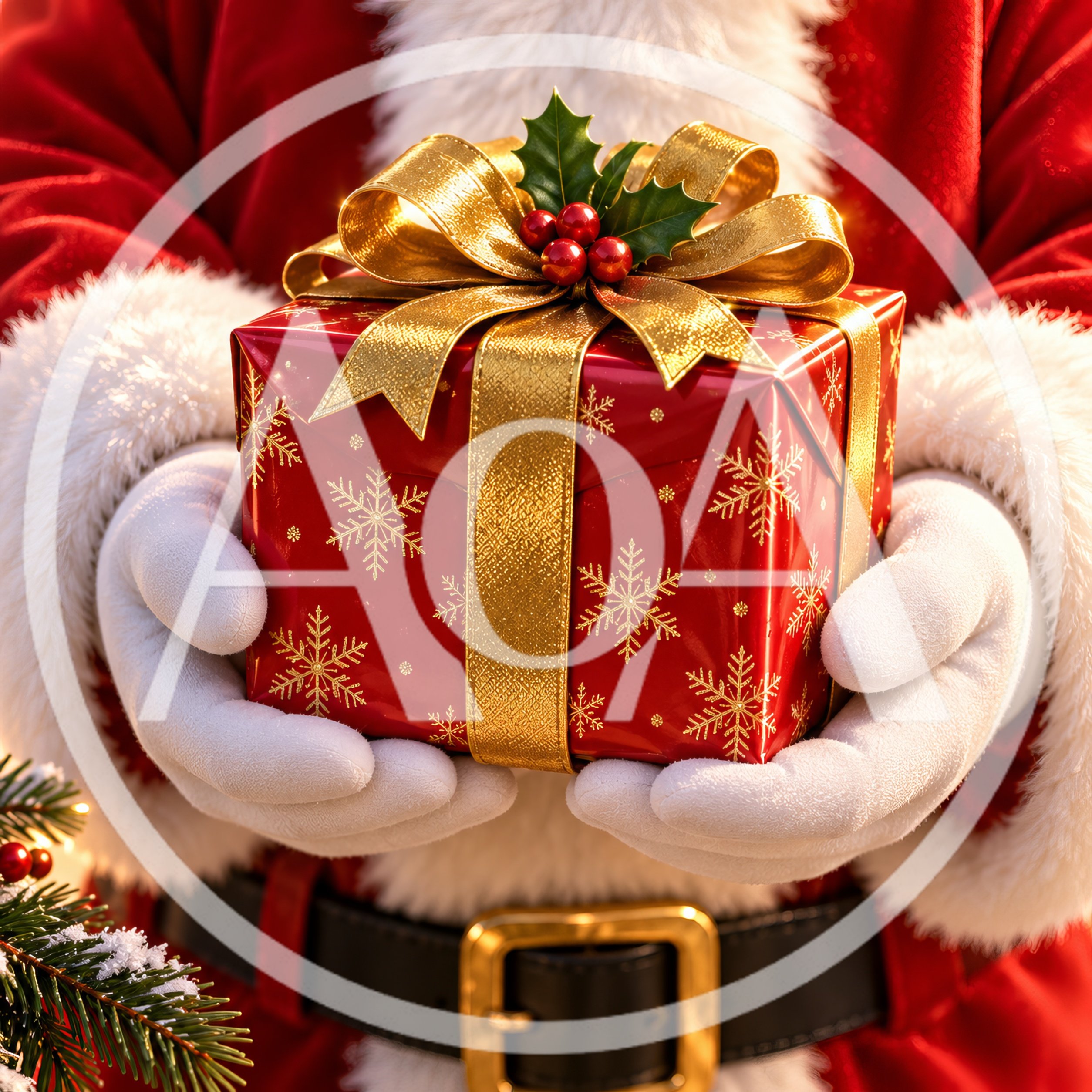 Santa Claus Holding A Red Christmas Gift