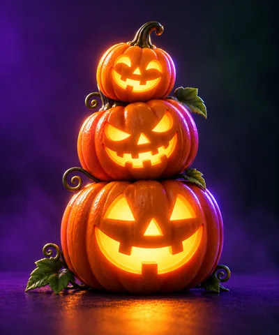 Stacked Jack O Lanterns With Glowing Faces