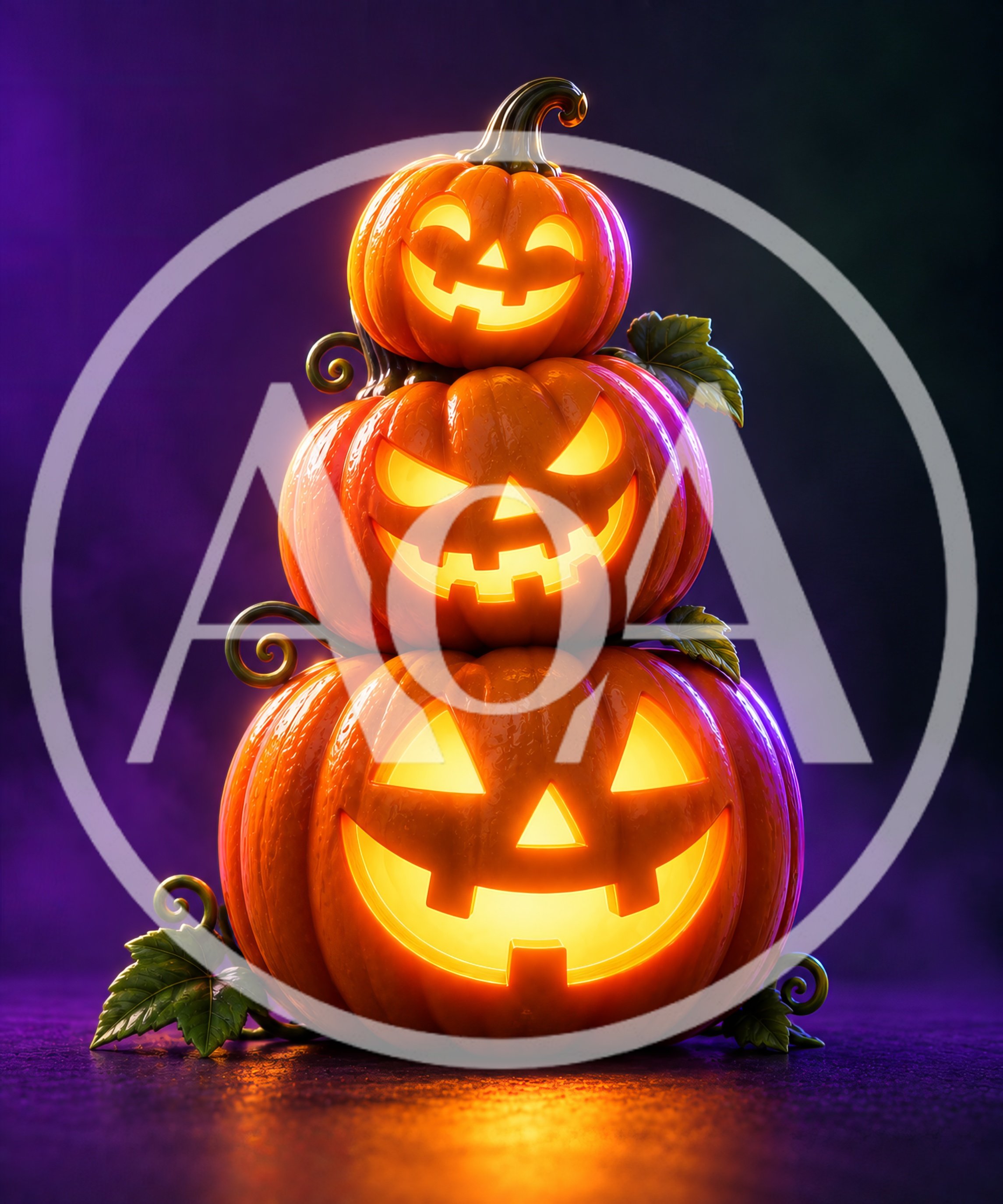 Stacked Jack O Lanterns With Glowing Faces