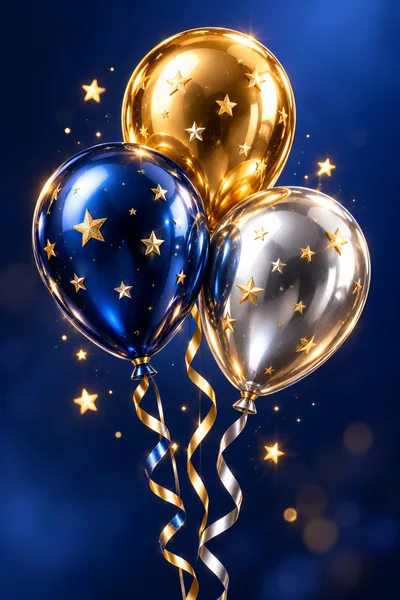Festive Gold Blue and Silver Balloons with Stars