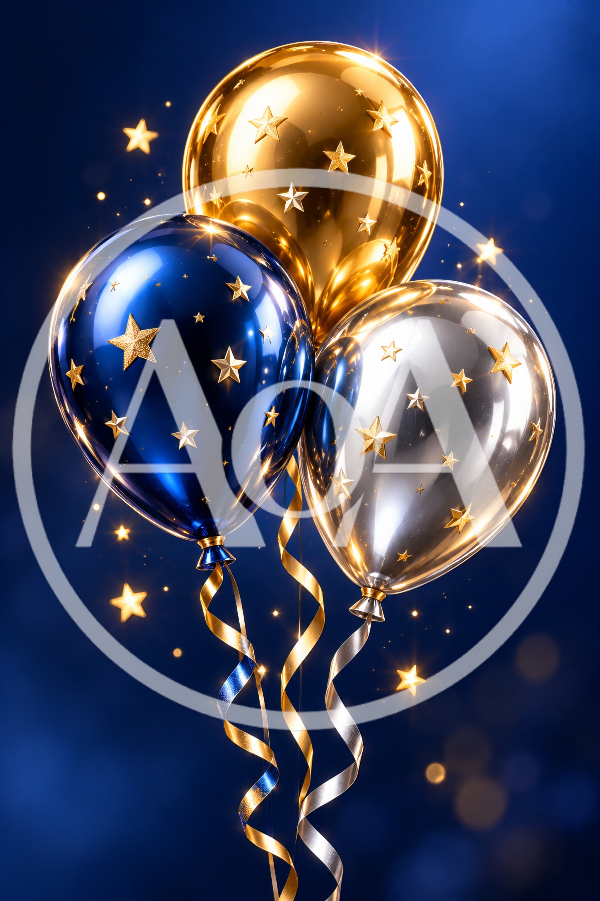 Festive Gold Blue and Silver Balloons with Stars
