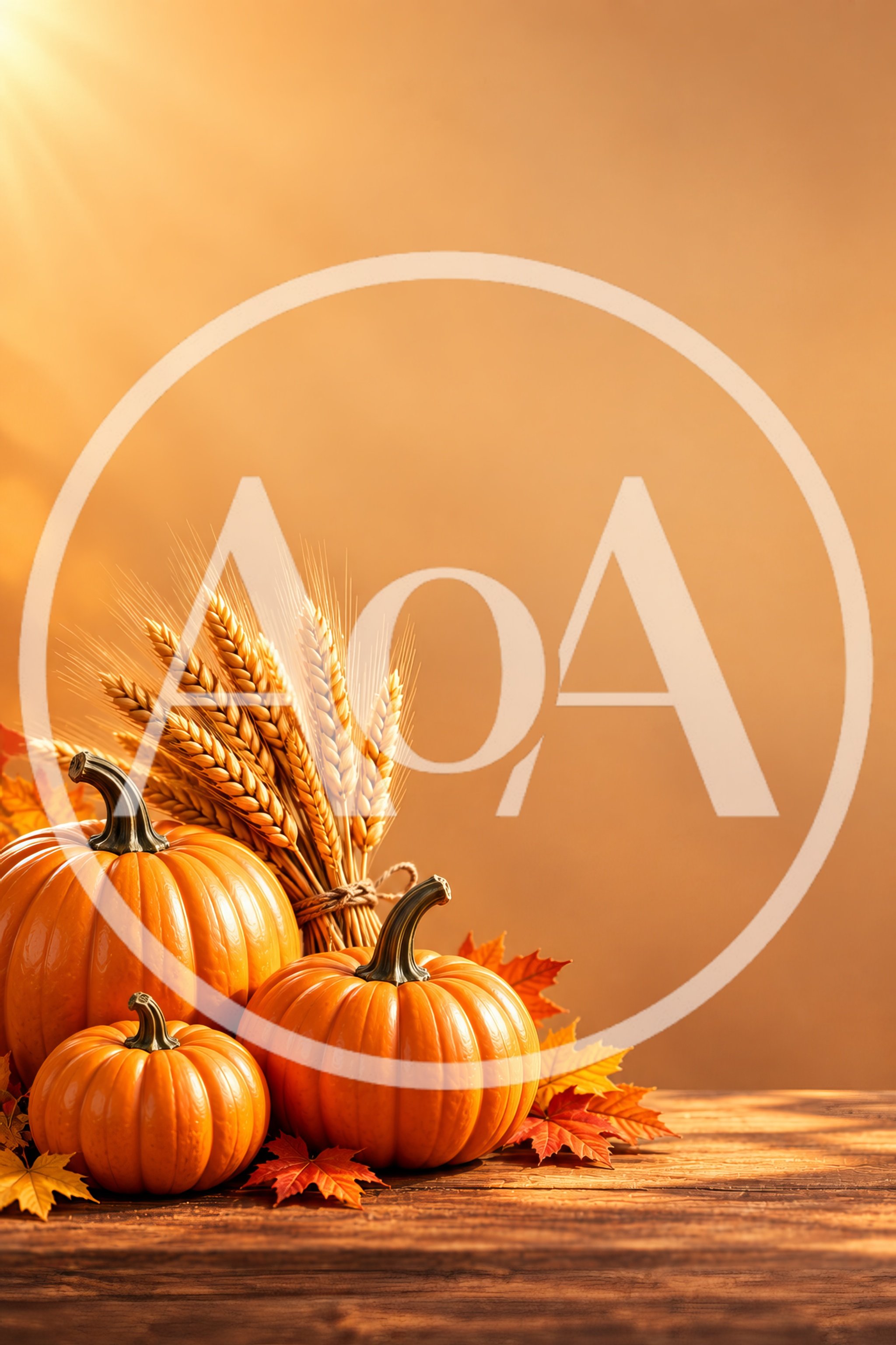 Autumn Harvest Pumpkins With Wheat And Maple Leaves