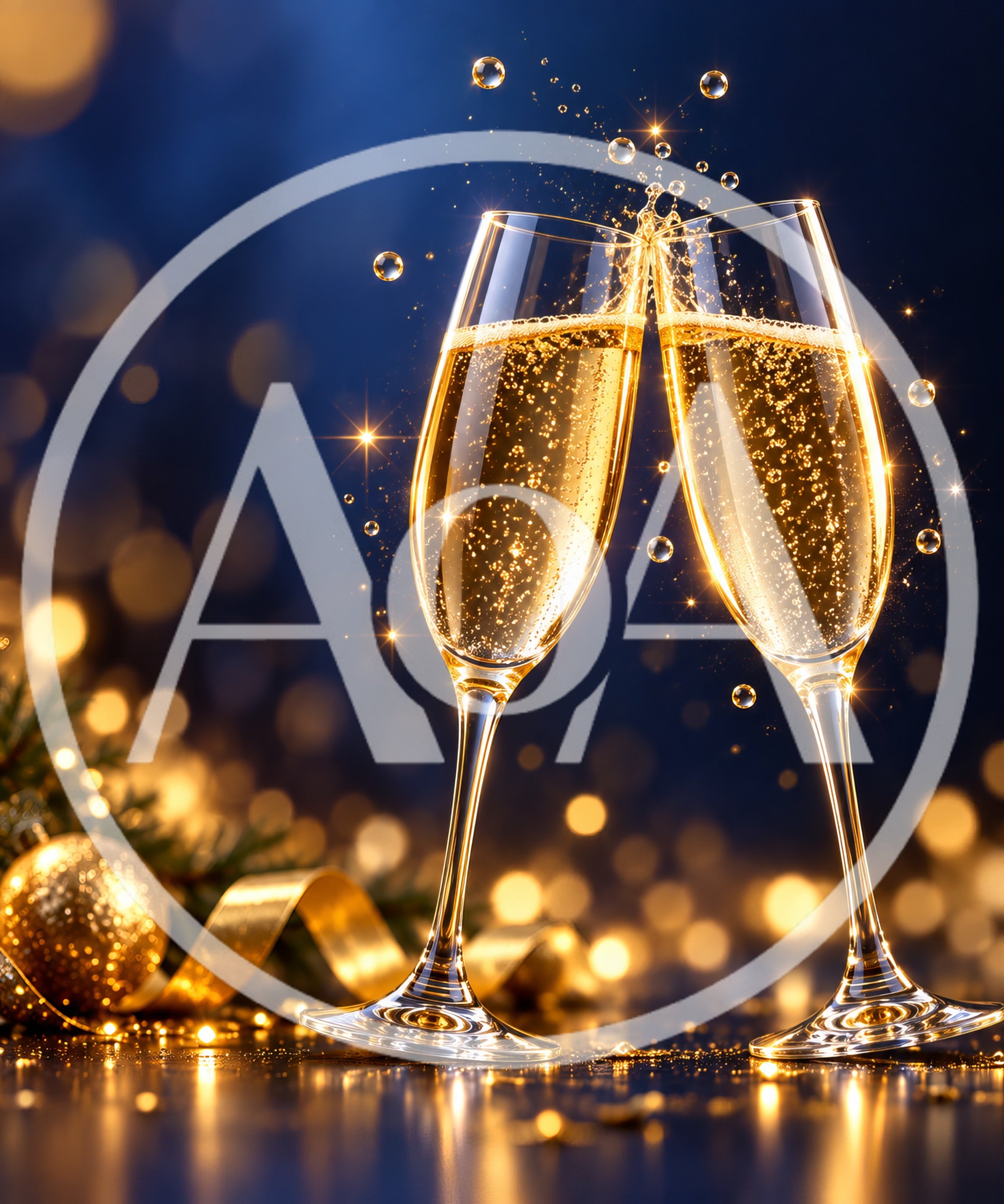 Two Champagne Flutes Toasting For New Year Celebration