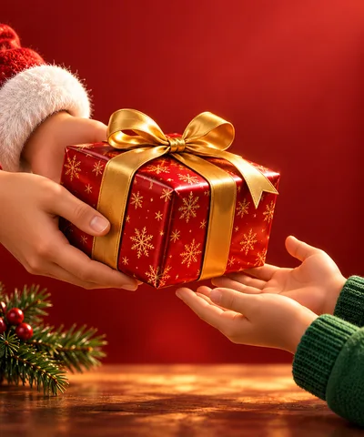 Santa Claus Giving A Christmas Gift To A Child