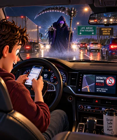 Distracted Driver Using Smartphone While Driving Car