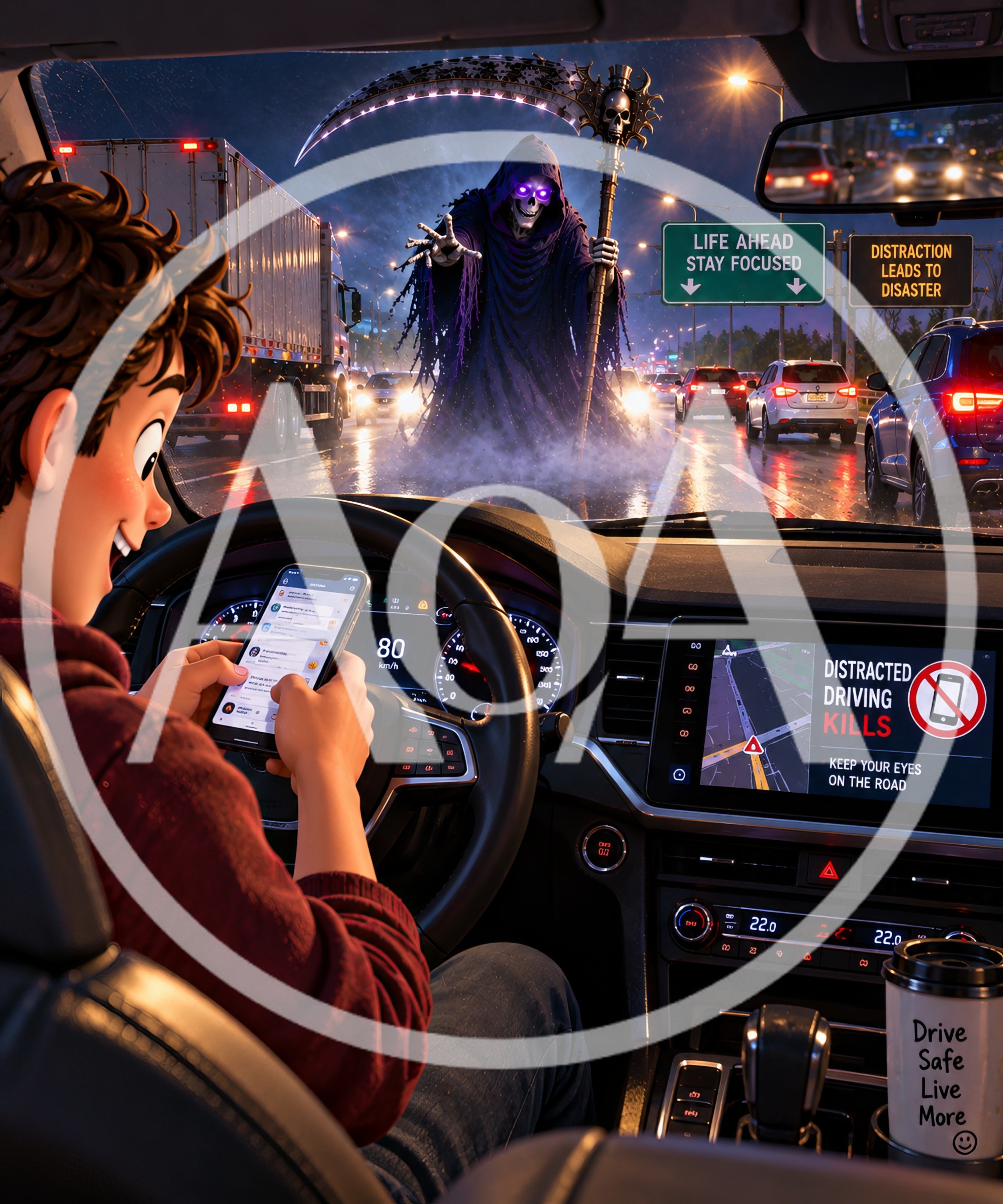 Distracted Driver Using Smartphone While Driving Car