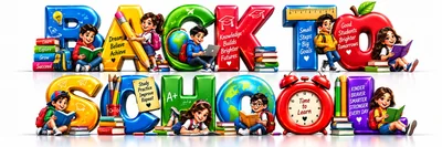 Back To School 3D Typography With Diverse Students