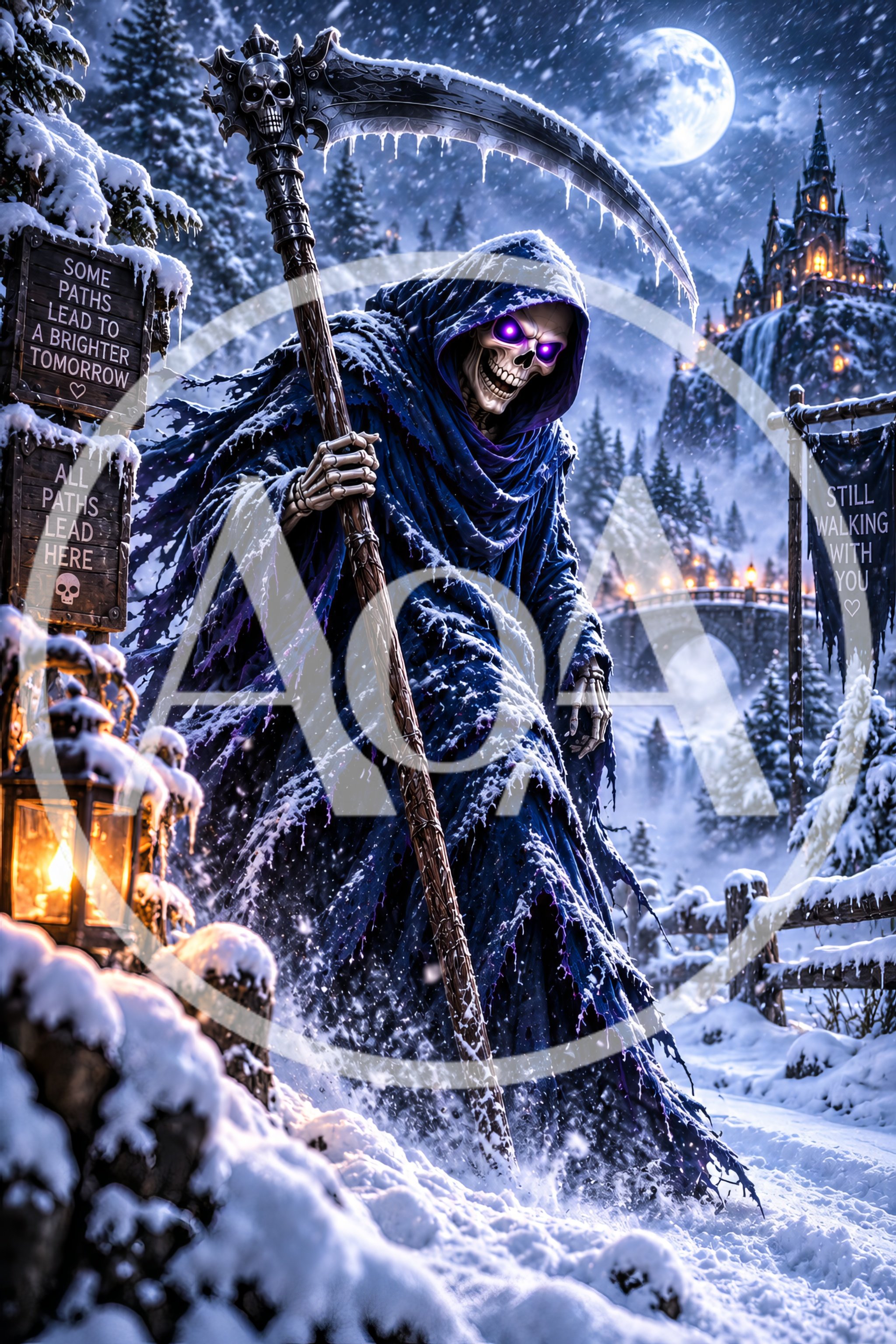 Grim Reaper Standing In A Snowy Winter Landscape