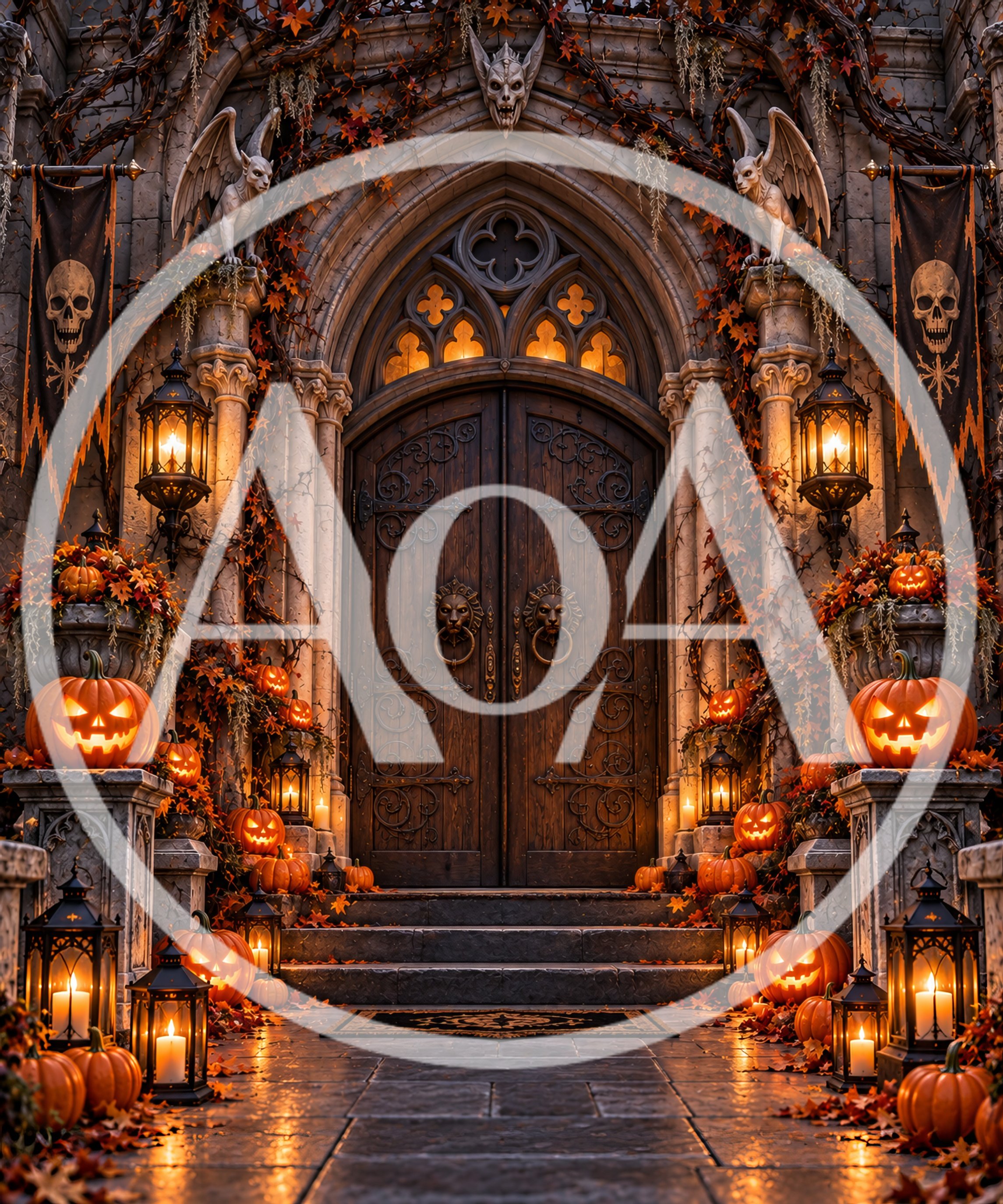 Gothic Halloween Entrance With Jack O Lanterns