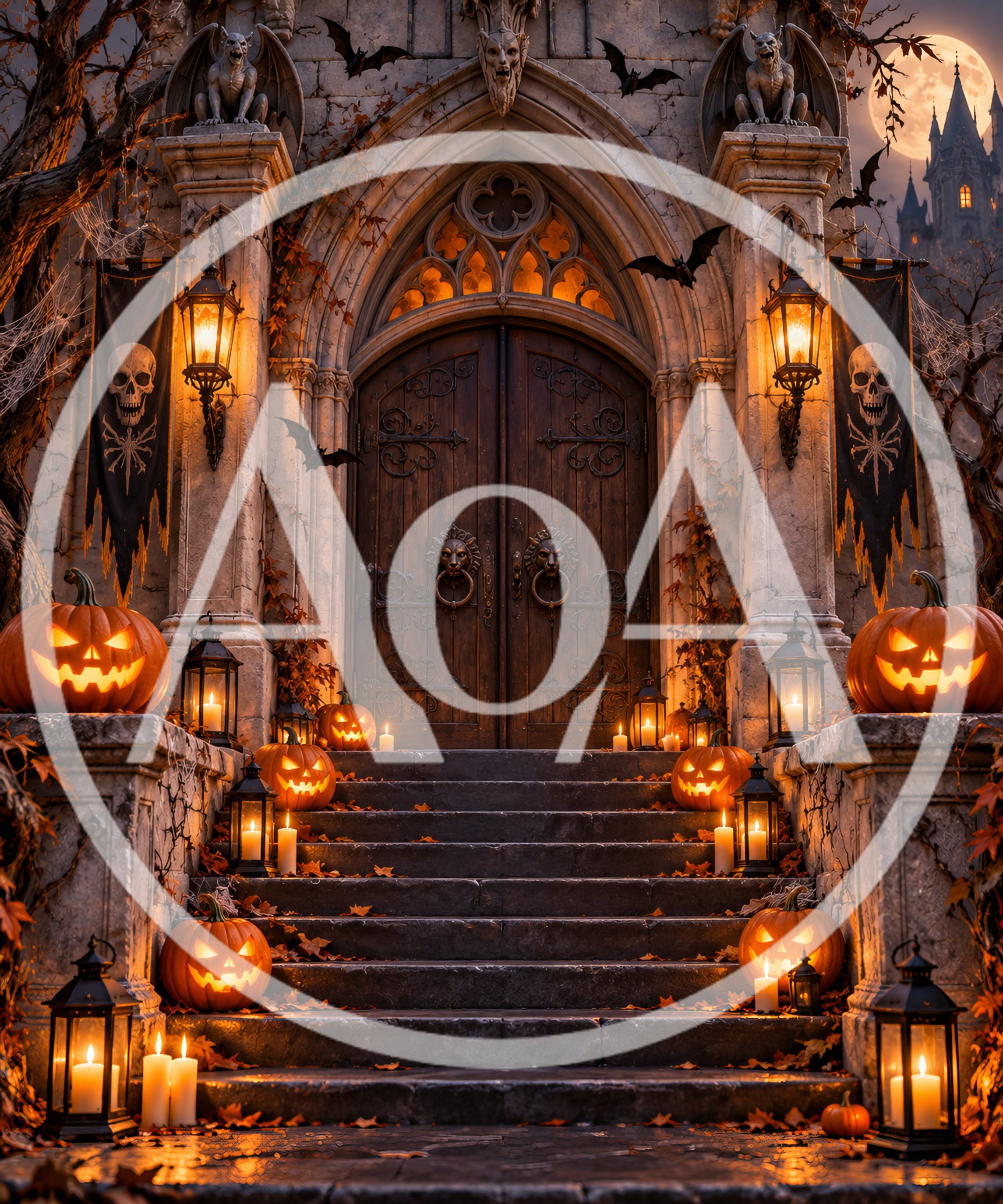 Gothic Mansion Entrance Decorated For Halloween