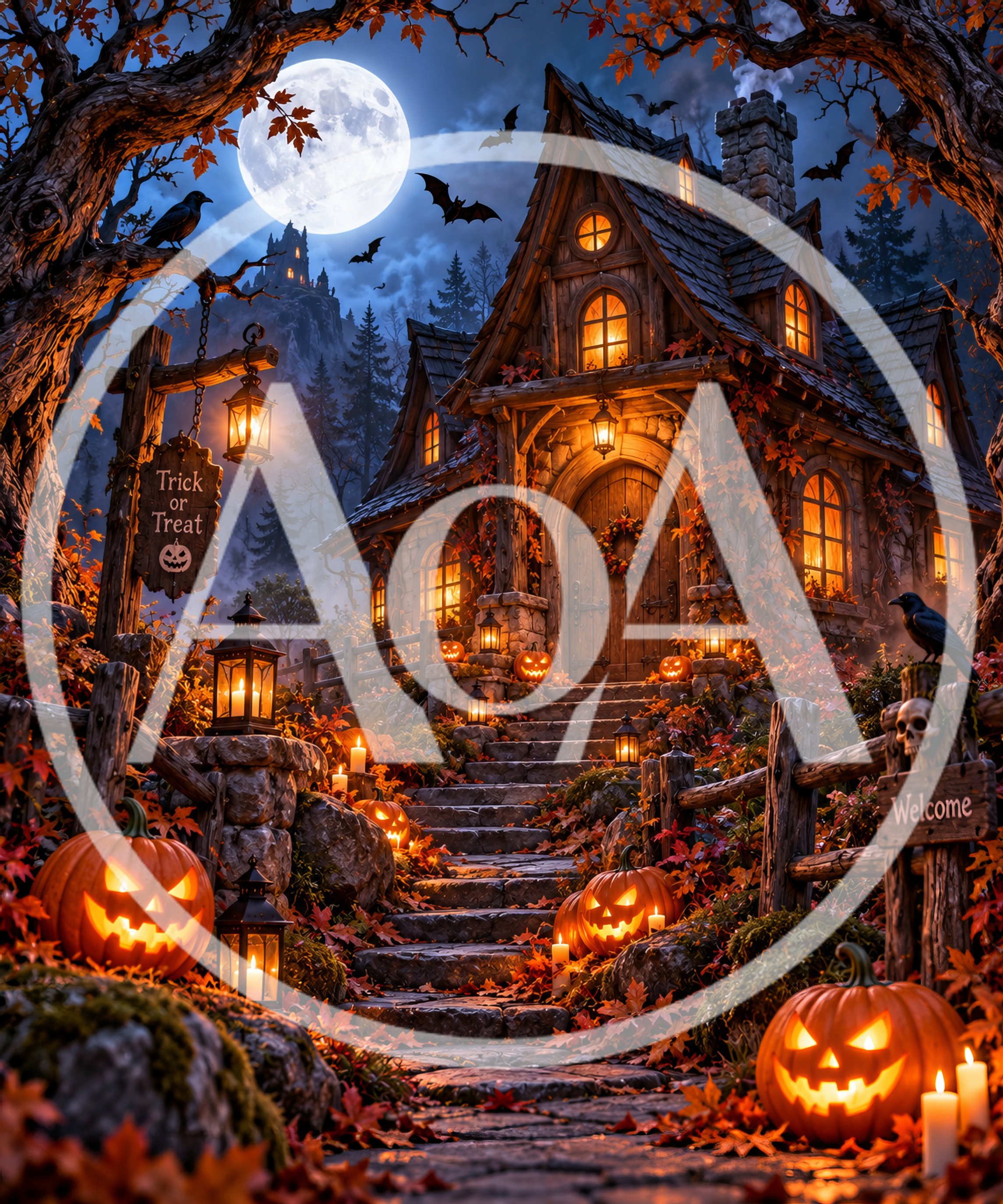 Spooky Halloween Cottage With Jack O Lanterns