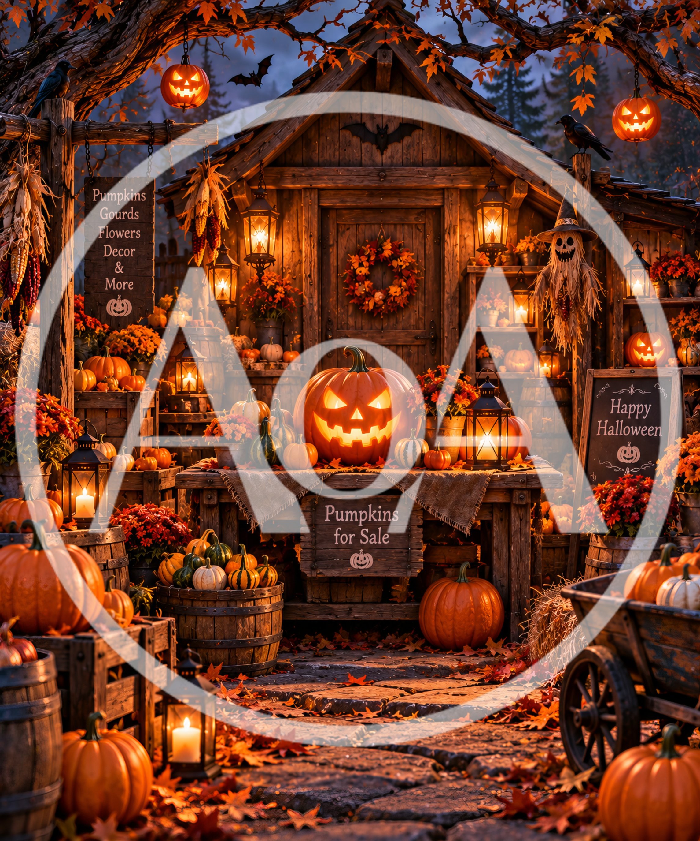 Rustic Halloween Pumpkin Stand With Jack O Lanterns
