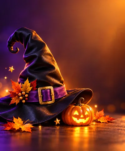 Witch Hat and Glowing Jack O Lantern for Halloween
